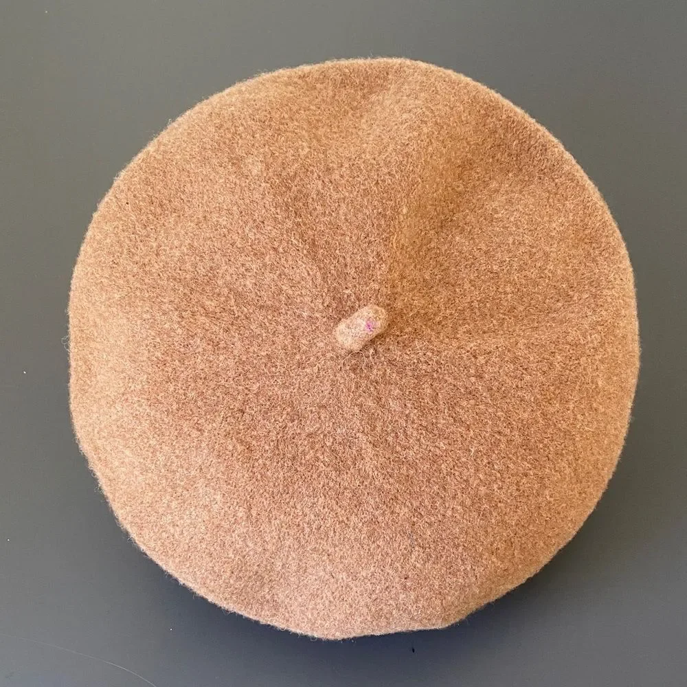Vintage Tan Wool Beret Bow w/ Pearls Design OS Preppy Retro Girly